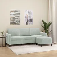 Homgoday 3-Sitzer-Sofa mit Hocker Sofa Couch Moderne Loungesofa Gästesofa Sofa in L-Form Relaxcouch Ecksofa Eckcouch Sitzmöbel für Wohnzimmer, Schlafzimmer Hellgrau 180 cm Samt