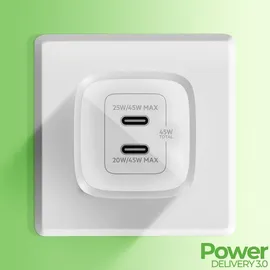 Belkin 45W Dual USB-C Ladegerät, Power Deliver, PPS, weiß, universal
