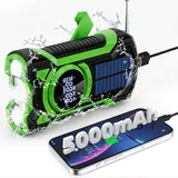 Grünes Tragbares Radio Mit Bluetooth-lautsprecher, Wiederaufladbares Am/fm/sw-dynamoradio Mit 5000-mah-powerbank/sos-alarm/taschenlampe, Solarradios Mit Notkurbel Für Outdoor-camping