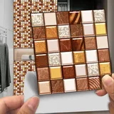 Fliesenaufkleber Braun-Gelb-Mosaik Klebefliesen Pvc Deko Mosaikfliesen Wasserdicht Und Ölbeständig Küchenrückwand Folie Fliesenaufkleber Bad Klebefolie Leicht Zu Reinigen 10 Stück/20x20cm