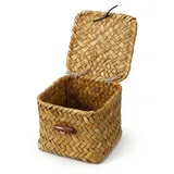 Aufbewahrungskorb mit Deckel aus Seegras Natürliches Handgewebt Regalkörbe Weidenkörbe Schreibtisch Make up Organizer für Regale Snacks Handtücher
