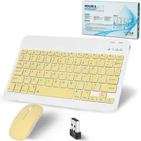 SRAYG Bluetooth Kabellos,Funk Mit 2.4GHz Tastatur- und Maus-Set, Mini Tastatur Ultra-Dünn Wireless Tastatur Maus Set für iPadMac,Laptop gelb