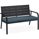 Relaxdays Gartenbank mit Sitzkissen, Holzoptik, hbt: 78 x 118 x 66 cm, 2 Sitzer, stabile Balkonbank, schwarz/anthrazit