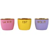 Giftcompany Windlicht Madras 3er Set XS mit Motiv La Vie est Belle rosa, gelb, lila, Eisen Höhe 4,5cm