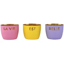 Giftcompany Windlicht Madras 3er Set XS mit Motiv La Vie est Belle rosa, gelb, lila, Eisen Höhe 4,5cm