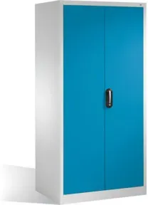 C+P Werkzeugschrank XXL mit Drehtüren, innen 4 Böden, H1950xB930xT800mm Front Lichtblau Korpus Lichtgrau