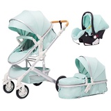 TPFLiving Kombi-Kinderwagen 3in1 Set - Modell Lux 7 Stoff - Hellgrün