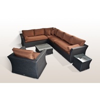 PolyRattan - DEUTSCHE Marke - EIGNENE Produktion - 8 Jahre GARANTIE auf UV Besträndigkeit Ragnarök Lounge Gartenmöbel Polster Braun Rattan SCHWARZ Aluminium Rostfrei