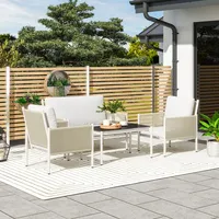Outsunny Gartenmöbel Set aus Polyrattan Lounge-Set mit 2er Sofa Sessel Glastisch - Hellgrau