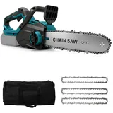 12 Zoll (30cm) Akku Kettensäge Kompatibel mit Makita 18V (ohne Batterie), Bürstenloser Motor Kabellos Elektro Kettensäge, 3 Ketten, Werkzeuglose Kettenspannung & Auto-Öler, Ideal für Holz, Bäume
