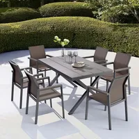 Idimex Gartenmöbel Set mit 1 Tisch und 6 Stühlen aus Alu und WPC in grau/braun, Esstisch Set in Holzoptik, Stühle mit Netz witterungsbeständig b... - Grau