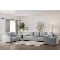 Fun Möbel Polstergarnitur Sofa-Set Designersofa ESTELLE 3-2-1 Sofagarnitur mit Schlaffunktion, (Rücken echt bezogen), mit Schlaffunktion und Bettkasten grau