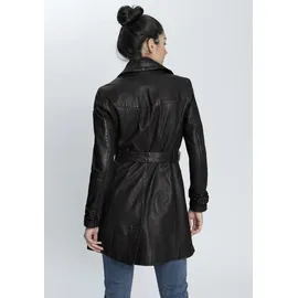 Mauritius Ledermantel "GWTaresa", Damen, Gr. 40L, schwarz, Obermaterial: 100% Schafsleder. Futter: 100% Baumwolle. Ärmelfutter: 100% Polyester, unifarben, lässig geschnitten knielang, mit Riegel, Mäntel, Leder-Trenchcoat mit Bindegürtel