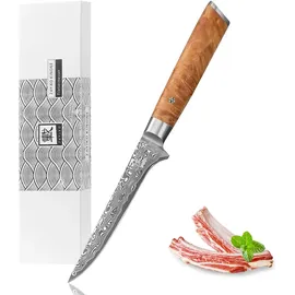 Zayiko Kinone Ausbeinmesser 16 cm Wurzelholzgriff Birke grau/schwarz/bronze