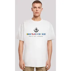 T-Shirt F4NT4STIC "Oversized T-Shirt Seglerfahnen Knut & Jan Hamburg", Herren, Gr. S, weiß, Obermaterial: 100% Baumwolle, casual, oversize, Rundhals, Kurzarm ohne Bündchen, Shirts, Print