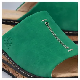 Rieker Pantolette RIEKER, Damen, Gr. 42, grün (smaragd), Lederimitat, Schuhe Pantolette, Keilabsatz, Sommerschuh, modische Keilsohle