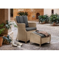 Destiny Gartenlounge-Set LUNA CASA, (4-tlg), Polyrattan, Sessel mit Fußhocker, inkl. Auflagen beige|grau