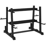 SPORTNOW Hantelständer, Kurzhantelständer mit 3 Ablagen, Hantelablage, Gewichtshalter für Kurzhantel, Kettlebell, bis 200 kg belastbar, Stahl, Schwarz, 131 x 75 x 80 cm