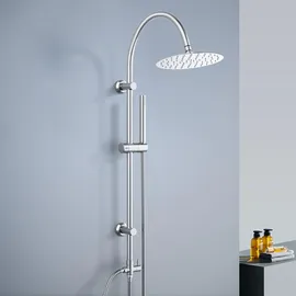 Görbach Regendusche Duschsystem ohne Armatur Edelstahl Duschset mit Rund Kopfbrause D20cm Chrom