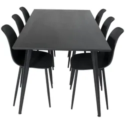 Dipp180x90BLBL Essgruppe Esstisch schwarz und 6 Polar Esszimmerstühle schwarz.