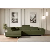 altdecor Ecksofa mit Schlaffunktion und Bettkasten 272x202 cm Grün Bouclé