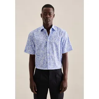 Businesshemd SEIDENSTICKER "Regular", Herren, Gr. XL44, normale Ärmellängen, blau, 100% Baumwolle, Paisley, regular fit, gerader Abschluss, Hemden, Regular Kurzarm Kentkragen Paisley