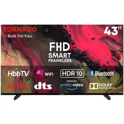Tornado LINUX Smart TV 43 Zoll FHD, Rahmenlos, mit integriertem Receiver