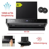 KB Elements Dunstabzugshaube 60cm, Umluft/Abluft Dunstabzugshaube mit 1350m3/h starke Saugleistung, Automatische Wärme-Reinigung, Gesten-Toutch Steuerung, A+, ELK150H60