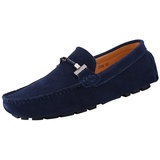 Jamron Herren Elegant Schnalle Halbschuhe Komfort Wildleder Fahrschuhe Stilvoll Mokassin Slippers Hausschuhe Pantoffeln Marineblau SN19020 EU47 - 47 EU Schmal