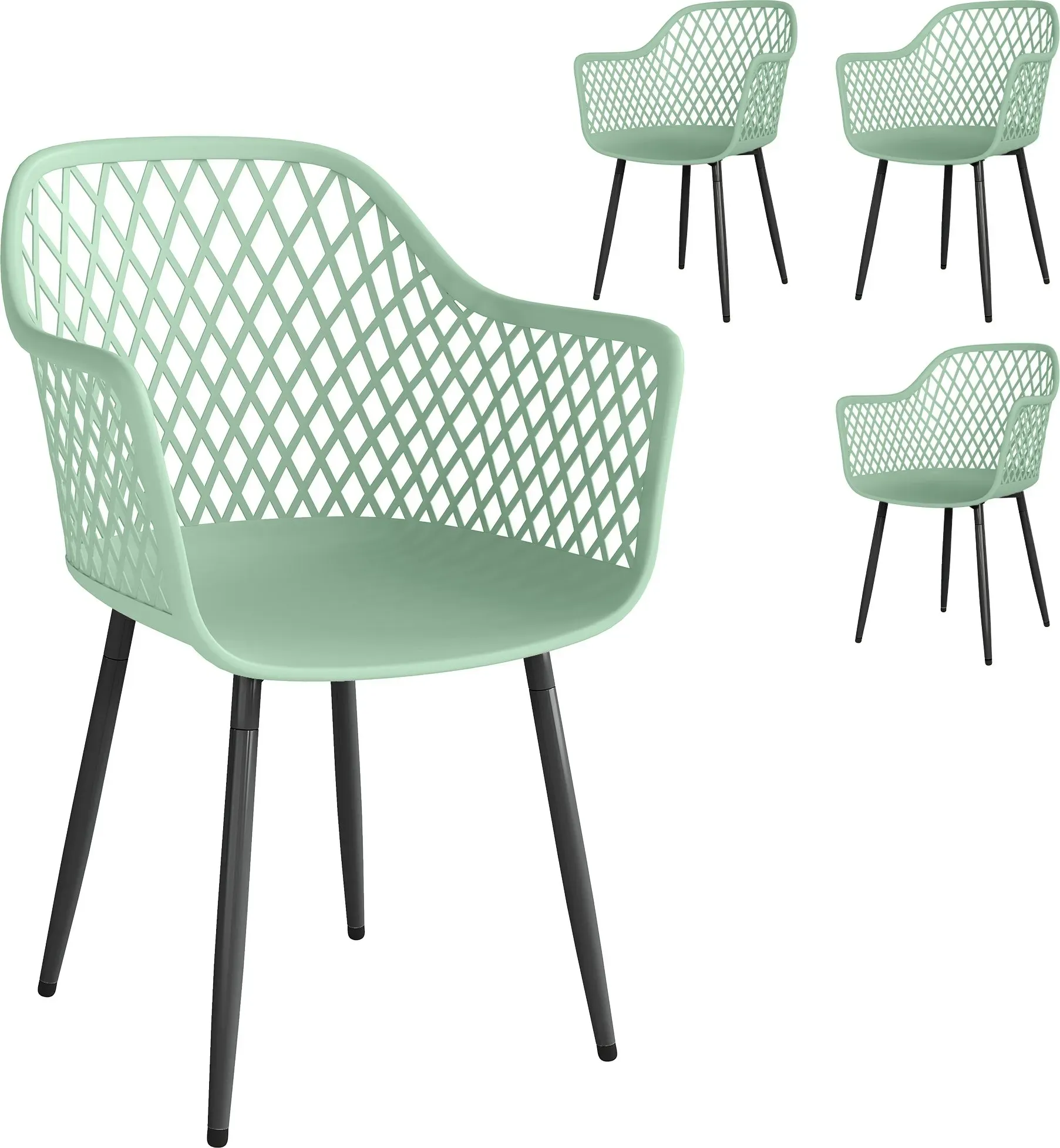 Outsunny Set 4 Gartenstühle aus UV-beständigem Polypropylen, Outdoor-Essstühle mit diamantförmiger Rückenlehne, Armlehnen, Metallbeine, für Patio Balkon Terrasse Außenbereich, 56x51x84 cm, Grün   Aosom