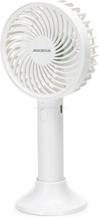 Aigostar Handventilator, 4 Zoll, 3 Flügel, 3 Geschwindigkeiten, 1500 mAh, Weiß