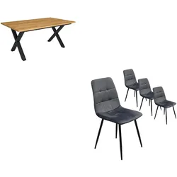 SKRAUT HOME Möbelset, Esstisch, 167x90x75cm, Eiche, Industriestil, Tisch, 4er-Pack Esszimmerstühle, gepolsterter Stuhl - 1074_2012