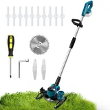 Akku Rasentrimmer, Rasenkantenschneider Kompatibel mit Makita 18V Akku, Akku Freischneider mit 1x Sägeblätter, 2X Metallmesser, 10x Kunststoffklingen, Verstellbarer Teleskopgriff (ohne Akku)