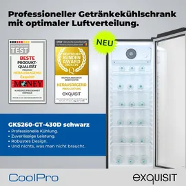 Exquisit Glastürkühlschrank, 280l Getränkekühlschrank mit LED, Umluft, 5 verstellbare Ablagen, CoolPro, schwarz