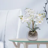 MEELRYD Kunstblume Schmetterling Orchidee, Topfpflanze Künstlich, Kunstblumen wie echt mit Zahlreiche Kleine Steine und Runde Basis, Orchideen Künstlich, Hochzeit Deko, Weiß