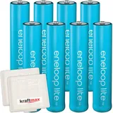 kraftmax 8er-Pack Panasonic Eneloop LITE AAA Akkus - speziell für schnurlose Telefone/DECT Telefon - 8X Micro Akku Batterien Akkuboxen