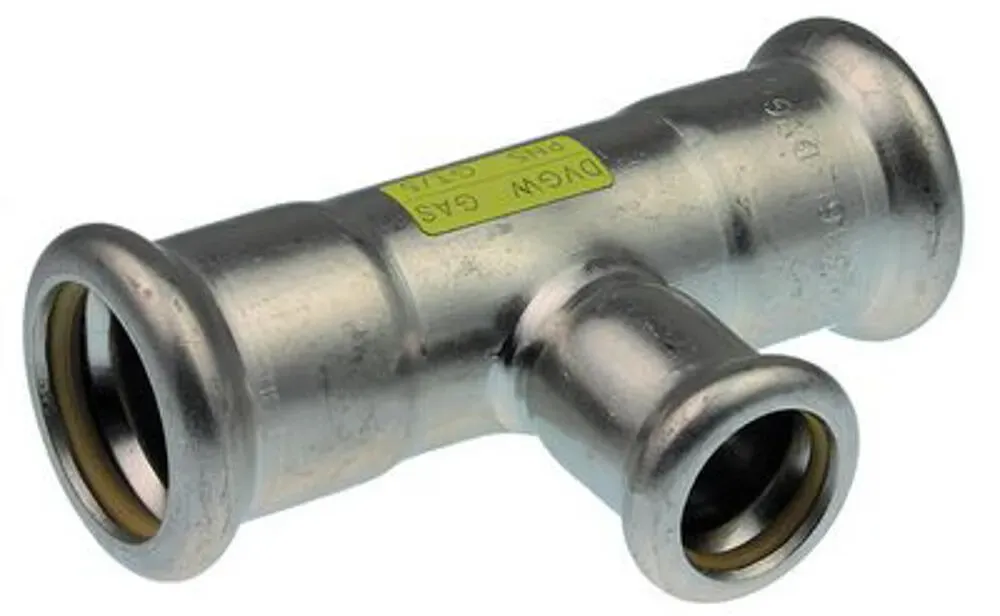 Logafix Edelstahl Gas T-Stück reduziert i/i/i 22x15x22 M-Presskontur