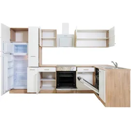 Respekta Winkelküche Merle L-Form 310 cm weiß/eiche sägerau nachbildung