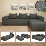 Mendler L-Sofa HWC-O54 mit Ottomane dunkelgrau