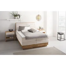 otto home Boxspringbett OTTO HOME "JENNA in verschiedenen Farben und Breiten erhältlich", beige (sabbia), B:164cm L:216cm, Komplettbetten, Boxspringbett, LED-Beleuchtung, mit zertifizierten, recycelten Bezugsstoffen