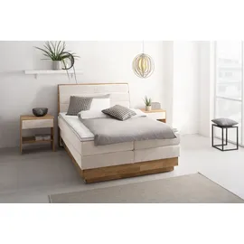 otto home Boxspringbett OTTO HOME "JENNA in verschiedenen Farben und Breiten erhältlich", beige (sabbia), B:164cm L:216cm, Komplettbetten, Boxspringbett, LED-Beleuchtung, mit zertifizierten, recycelten Bezugsstoffen