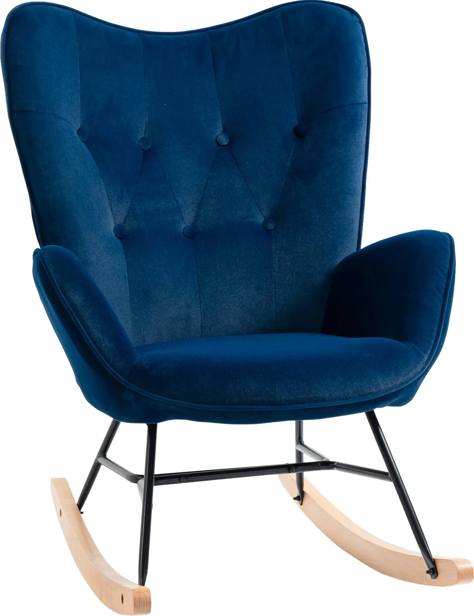 HOMCOM Schaukelstuhl mit Ohren Rocking Chair Großer Komfort Armlehnen Sitz Rückenlehne gepolstert mit hoher Dichte Samtstoff Blau   Aosom