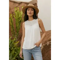 TAMARIS Spitzentop TAMARIS, Damen, Gr. 38, weiß, Single Jersey, Obermaterial: 95% Viskose, 5% Elasthan, unifarben, ausgestellt hüftlang, Rundhals, Tops Spitzentop, aus Viskose