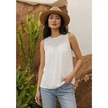 TAMARIS Spitzentop TAMARIS, Damen, Gr. 38, weiß, Single Jersey, Obermaterial: 95% Viskose, 5% Elasthan, unifarben, ausgestellt hüftlang, Rundhals, Tops Spitzentop, aus Viskose