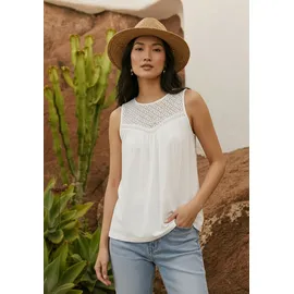 TAMARIS Spitzentop TAMARIS, Damen, Gr. 38, weiß, Single Jersey, Obermaterial: 95% Viskose, 5% Elasthan, unifarben, ausgestellt hüftlang, Rundhals, Tops Spitzentop, aus Viskose