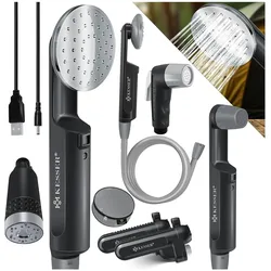 KESSER® Campingdusche mit Akku Tauchpumpe Handbrause 2x 2200mAh-Lithium-Akku, USB-Ladekabel , für Camping Garten - Auto - Outdoor , Hundedusche , Autoreinigung , Inkl. Tragetasche, 12V Pumpe