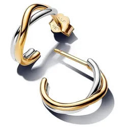 Pandora Essence Organisch Geformte Bicolor Offene Creolen-Ohrringe | aus Sterling Silber mit 14 Karat vergoldeter Metalllegierung