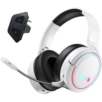 2,4GHz Kabelloses Gaming-Headset mit Xbox-Adapter, 7.1 Surround Sound, Over-Ear Kopfhörer mit Mikrofon, kompatibel mit Xbox One, Xbox Series X/S, PS4, PS5, Switch, PC, Laptop (Weiß)