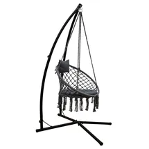 AMANKA Hängestuhlgestell mit Makramee Hängesessel 215cm Boho Hängestuhl bis 120kg grau