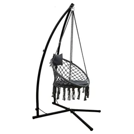 AMANKA Hängestuhlgestell mit Makramee Hängesessel 215cm Boho Hängestuhl bis 120kg grau